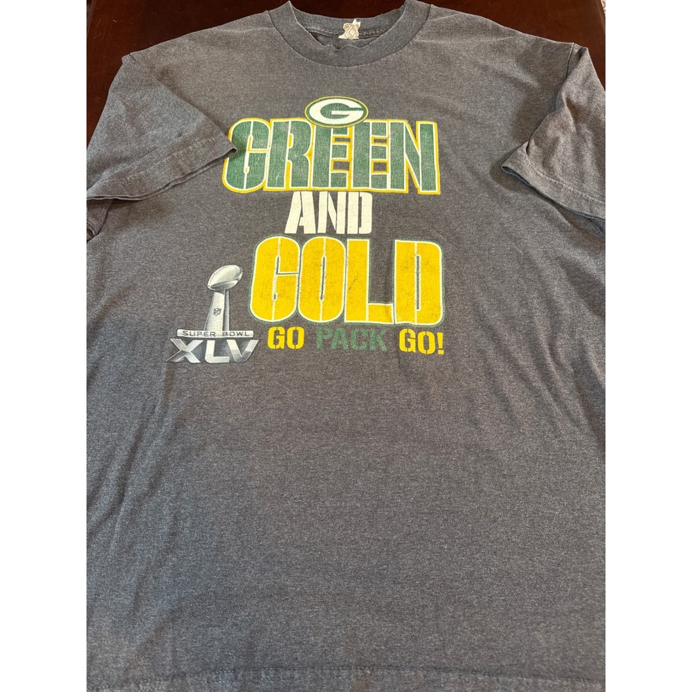 Alstyle Green Bay Packers Super Bowl XLV Tee Charcoal Gray Large Go Pack Go